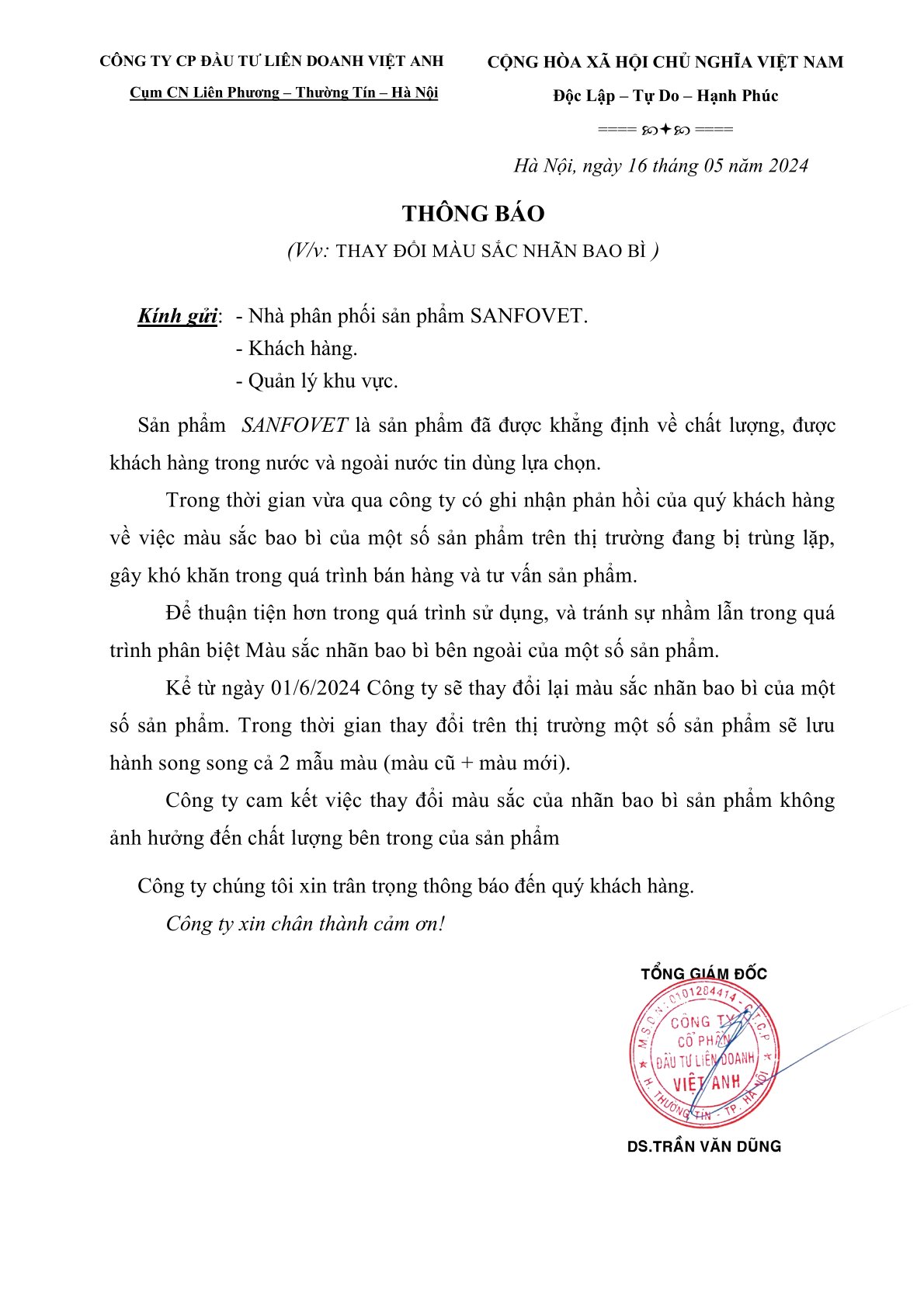 THÔNG BÁO 𝐒𝐀𝐍𝐅𝐎𝐕𝐄𝐓 THAY ĐỔI MÀU SẮC MỘT SỐ NHÃN BAO BÌ