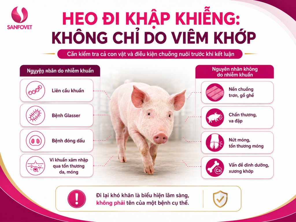 Các nguyên nhân nhiễm khuẩn và không nhiễm khuẩn khiến heo đi lại khó khăn